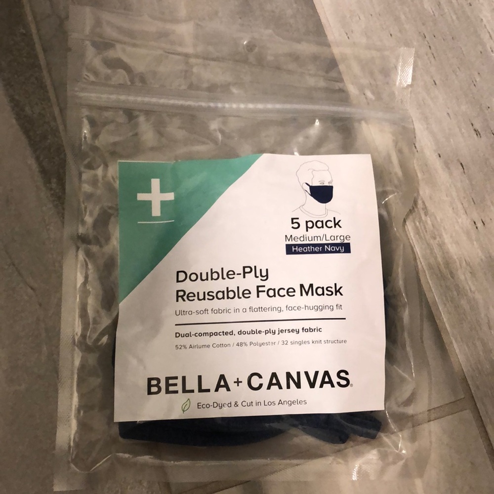Double ply reusable face masks (5 pack) medium/large